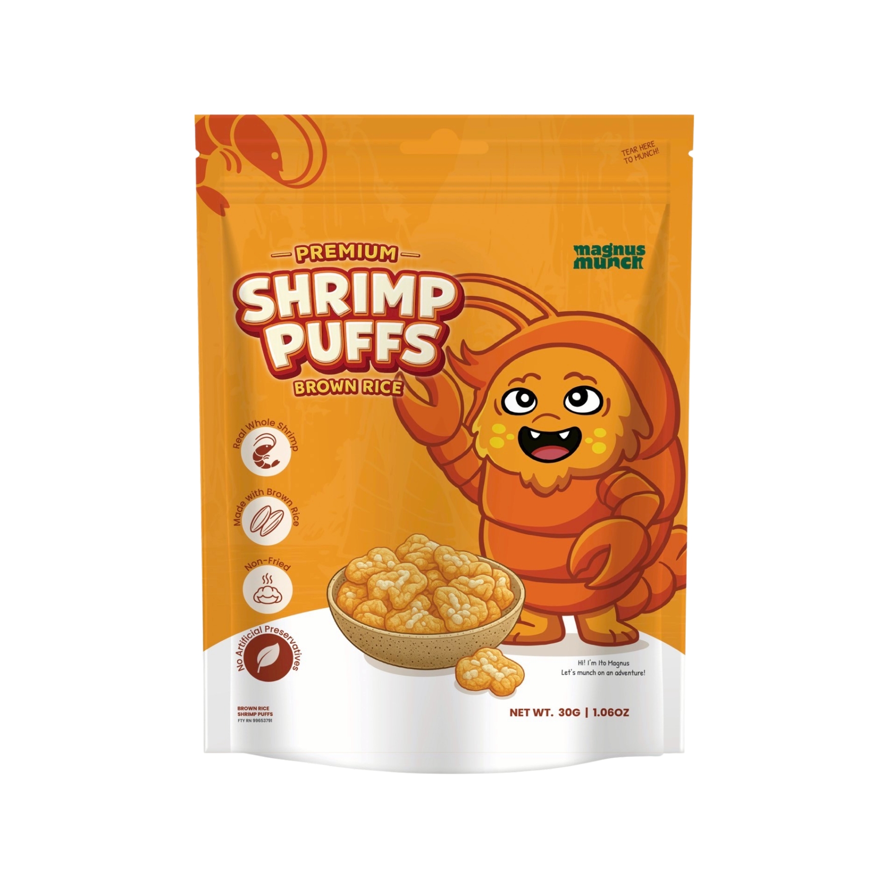 Premium Brown Rice Shrimp Puffs by Magnus Munch